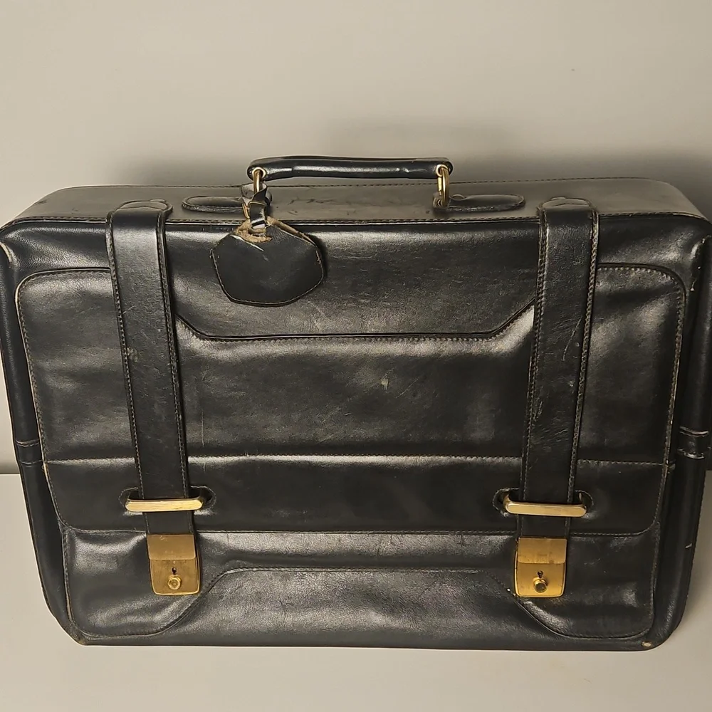 Vintage Principe Black Leather Briefcase Suitcase Luggage Buisness Bag